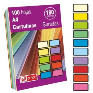 CARTULINA A/4 PAQ. 100 HOJAS SURTIDAS 180 GR. LP